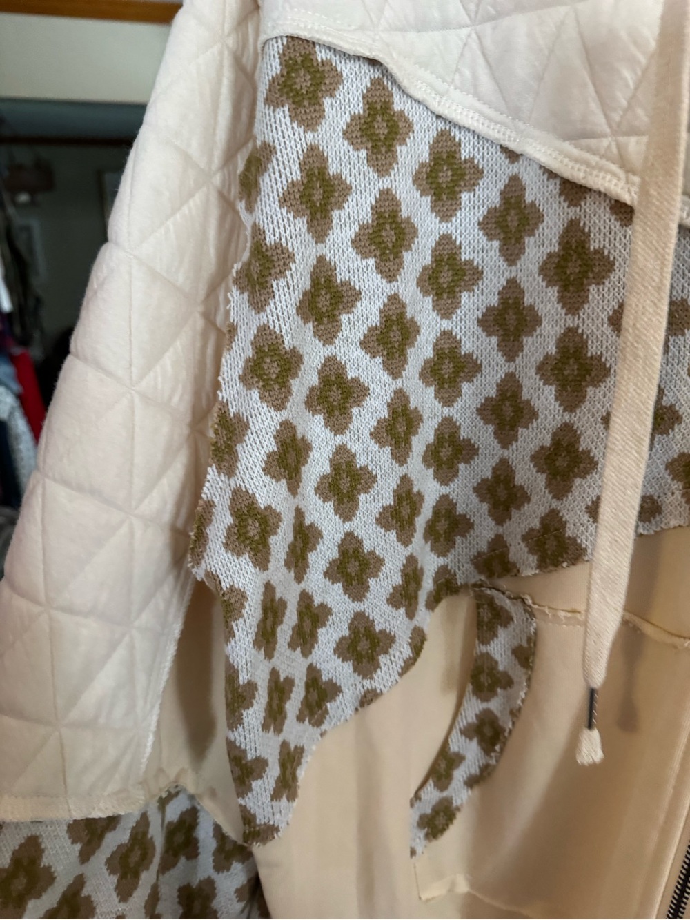 Pol Cream Zip Hoodie with Olive Pattern Details - Picture 2 of 6